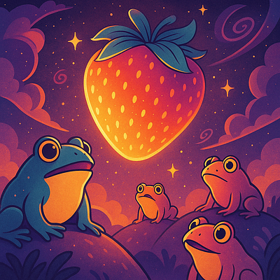 Frogs and magical strawberries in heaven ai flogs magical magicalstrawberry strawbeery