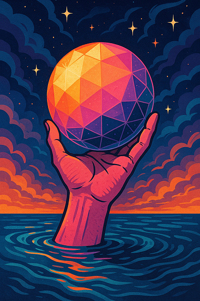 A pink hand and a glowing sphere aartstyle hand pinkhold pinksphrer sphere