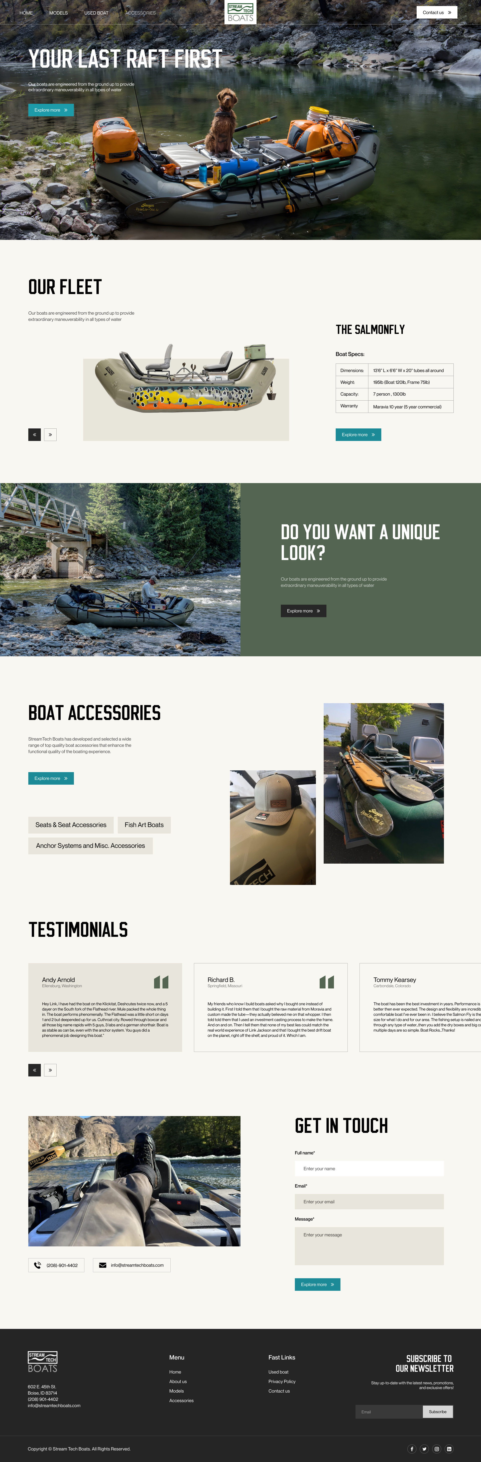 Raft Manufacturer Web Design Project with Inventory Page