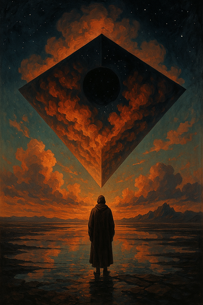 A single figure and an inverted pyramid 3d fantasy graphic design logo singlefigure