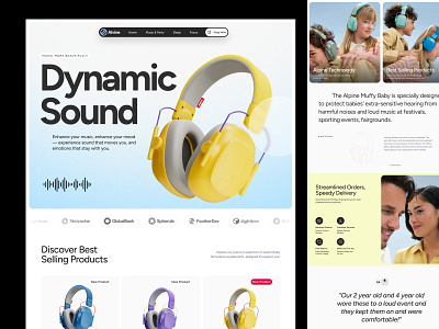 Alvine - Dynamic Sound branding design earphone ecommerce electronic elementor framer landing online page shop sound store ui webflow website wordpress