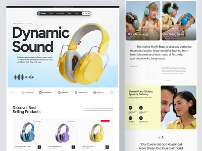 Alvine - Dynamic Sound branding design earphone ecommerce electronic elementor framer landing online page shop sound store ui webflow website wordpress