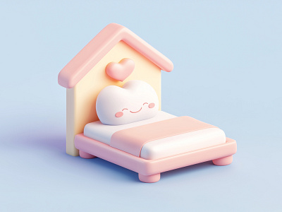 Cute 3D Bed Character | Pastel Furniture Design 3d 3d art 3d bed 3d design 3d icon 3d illustration 3d object 3d pastel 3d rendering colors cute cute image cute pastel design digital art dribbble dribbble artist illustration pastel pastel colors