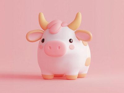 Cute 3D Cow Character – Pastel Animal Mascot 3d 3d animal 3d art 3d cow 3d cute 3d cute cow 3d model 3d modeling 3d models 3d object 3d pastel 3d rendering colorful cute dribbble artist pastel pastel colors pastel cow