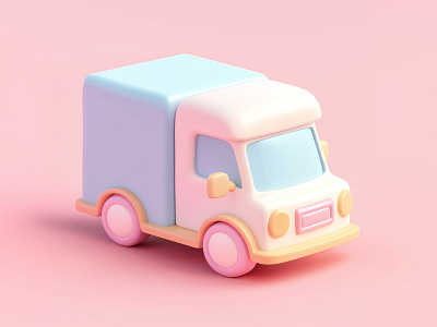 3D Cute Delivery Truck | Pastel 3D Toy Truck 3d 3d art 3d artist 3d design 3d icon 3d model 3d modeling 3d models 3d rendering artist colors dribbble artist pastel pastel design pink pastel soft style