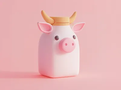 Cute 3D Cow Bottle Design | Adorable Cow Bottle Design 3d 3d art 3d artist 3d cute style 3d icon 3d milk bottle 3d objetc 3d rendering cow digital art dribbble artist milk pastel soft style