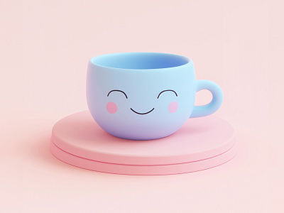 Happy Cup 3D Design | Smiling 3D Mug Design 3d 3d art 3d artist 3d icon 3d model 3d modeling 3d models 3d object 3d rendering blue pastel dribbble dribbble artist pastel pastel design pastel colors