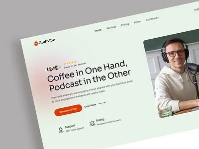 Podcasting Landing Page Design audio calm clean graphic design header design landing minimal podcast landing page podcasting ui design podcasting website ui ux visual design website website design