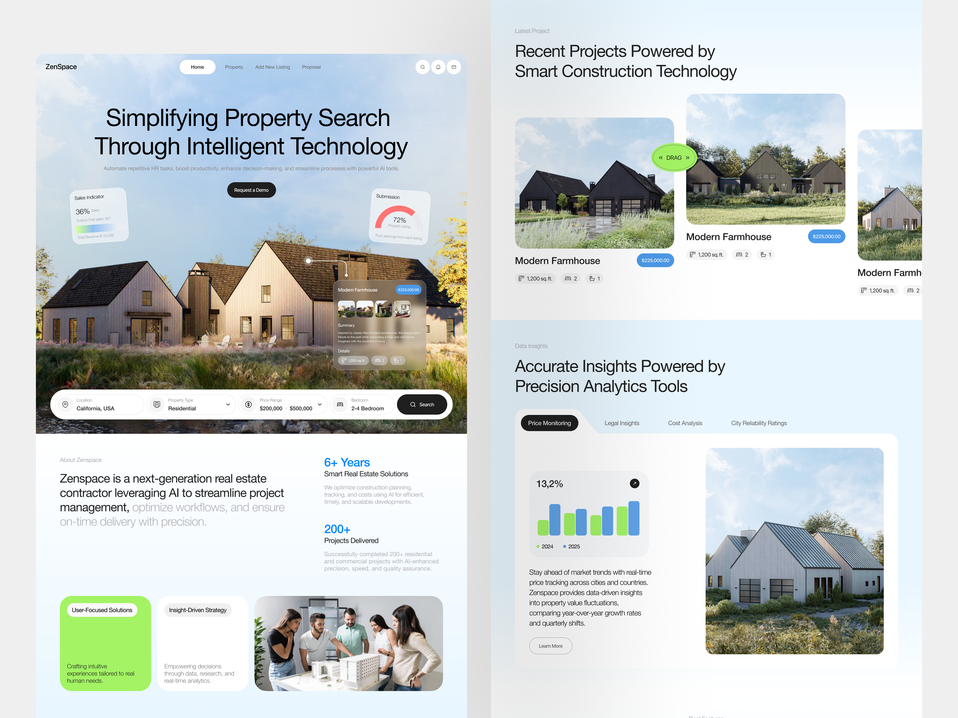 🏡 ZenSpace — AI Real Estate Platform UI Design accomodation booking service buy property flat home rent property real estate real estate landing page real estate website rent property sell property web web design webdesign website