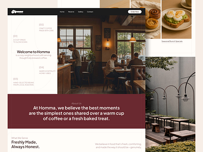 Homma - Landing Page brand identity cleanui coffeebrand coffeehouse coffeeshoplanding cozyvibes creativeweb emura studio galangandhika graphic design homepage landingpage minimaldesign modernwebdesign ui uidesign visual identity webdesign