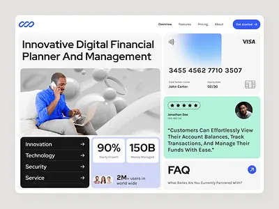 FinTech Landing Page Design – Digital Financial Planner UI figma financeapp fintechdesign landingpage minimaldesign ui uidesign uiux ux webdesign
