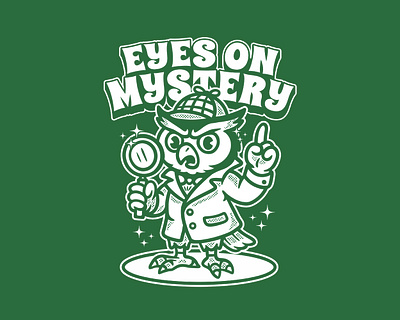 EYES ON MYSTERY art cartoon cartoon owl character design characterdesign characters crime cute art cute illustration cute owl detective illustration investigation logo logo owl mystery owl rerto retro owl vintage