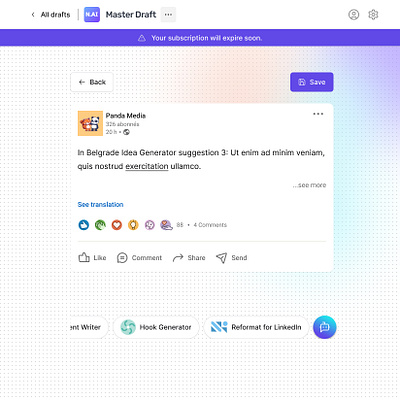 AI Post Assistaint web app UI design