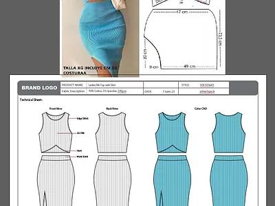 Ladies Rib Top with skirt ribbed clothing template