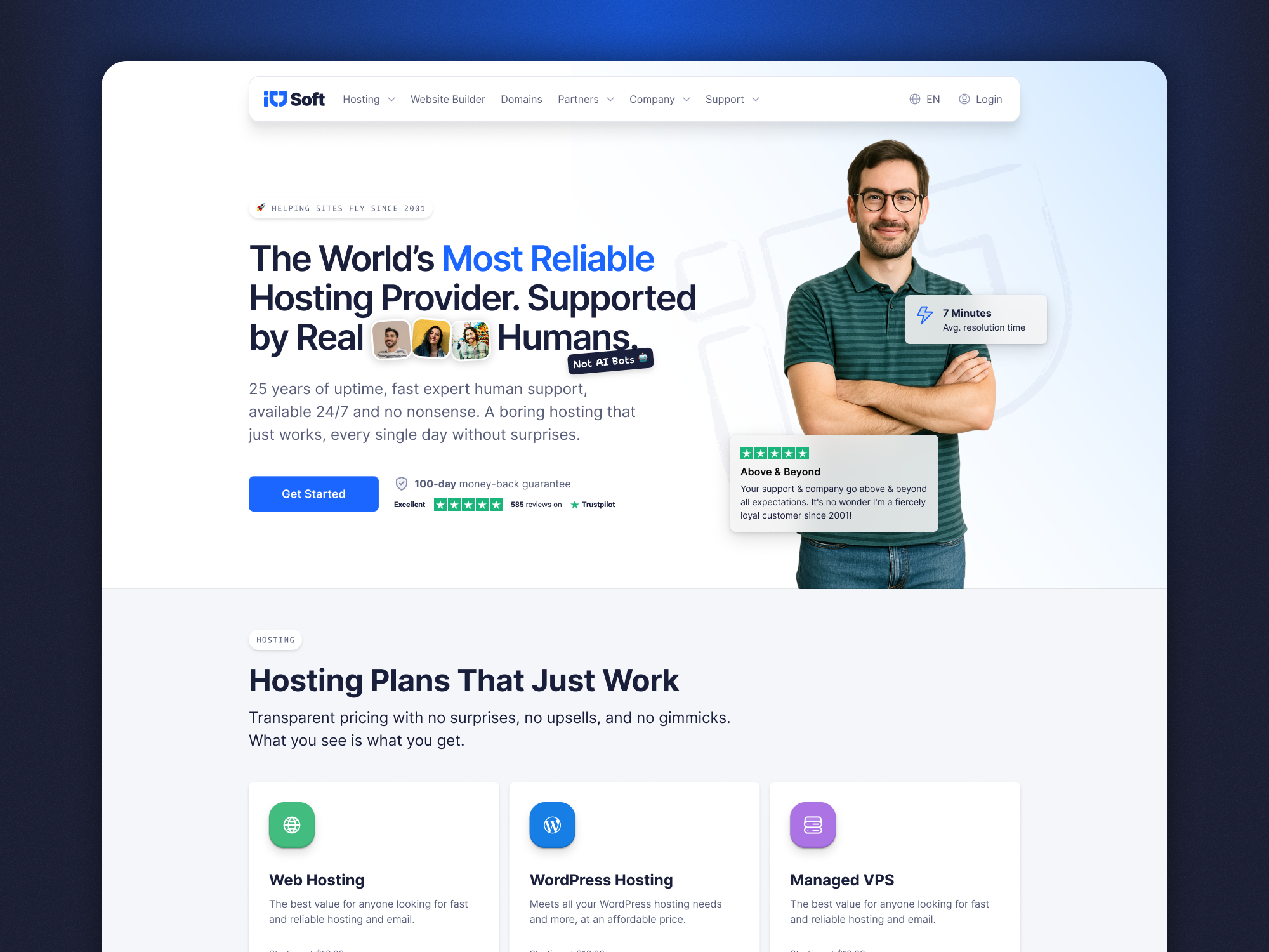 ICD Soft - Website redesign for a hosting company (rebound) cloud hosting customer support hero section home page hosting hosting website landing page pricing plan support ui design vps hosting web design
