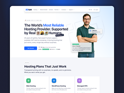 ICD Soft - Website redesign for a hosting company (rebound) cloud hosting customer support hero section home page hosting hosting website landing page pricing plan support ui design vps hosting web design