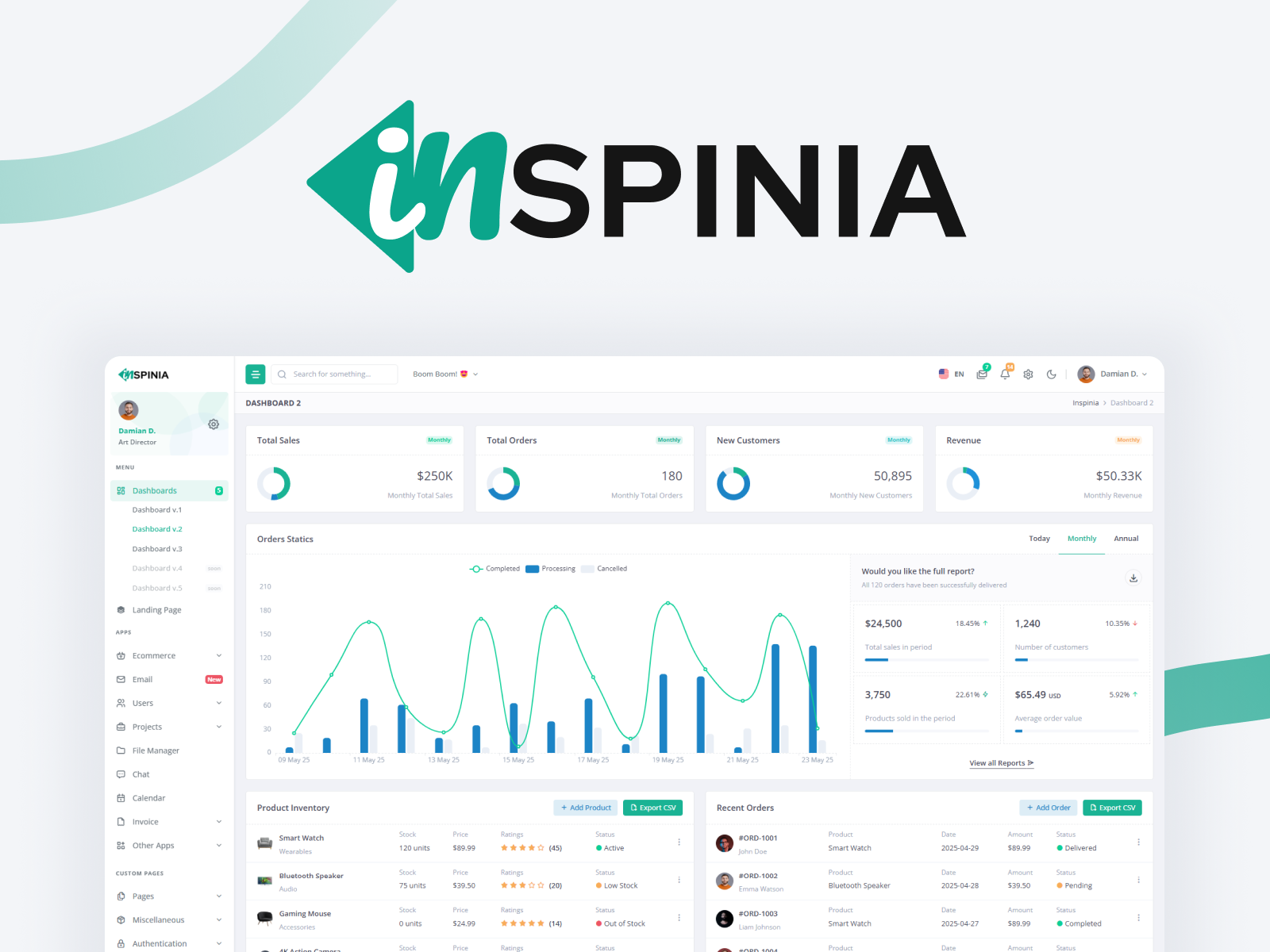 Inspinia – Admin Dashboard UI admindashboardui adminpanel analyticsdashboard businessintelligence charts components dashboarddesign datadrivendesign datatables datavisualization ecommercedashboard figma inspinia modernui pages realtimeuseadmin saasdesign tables webappdesign webapplayer