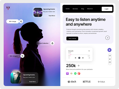 Music Website/Landing Page clean clean layout clean webiste creative design design 2020 illustration landing page m minimal minimal website mobile app mobile ui modern webiste modern website music music dashboard music landing page music webiste saas