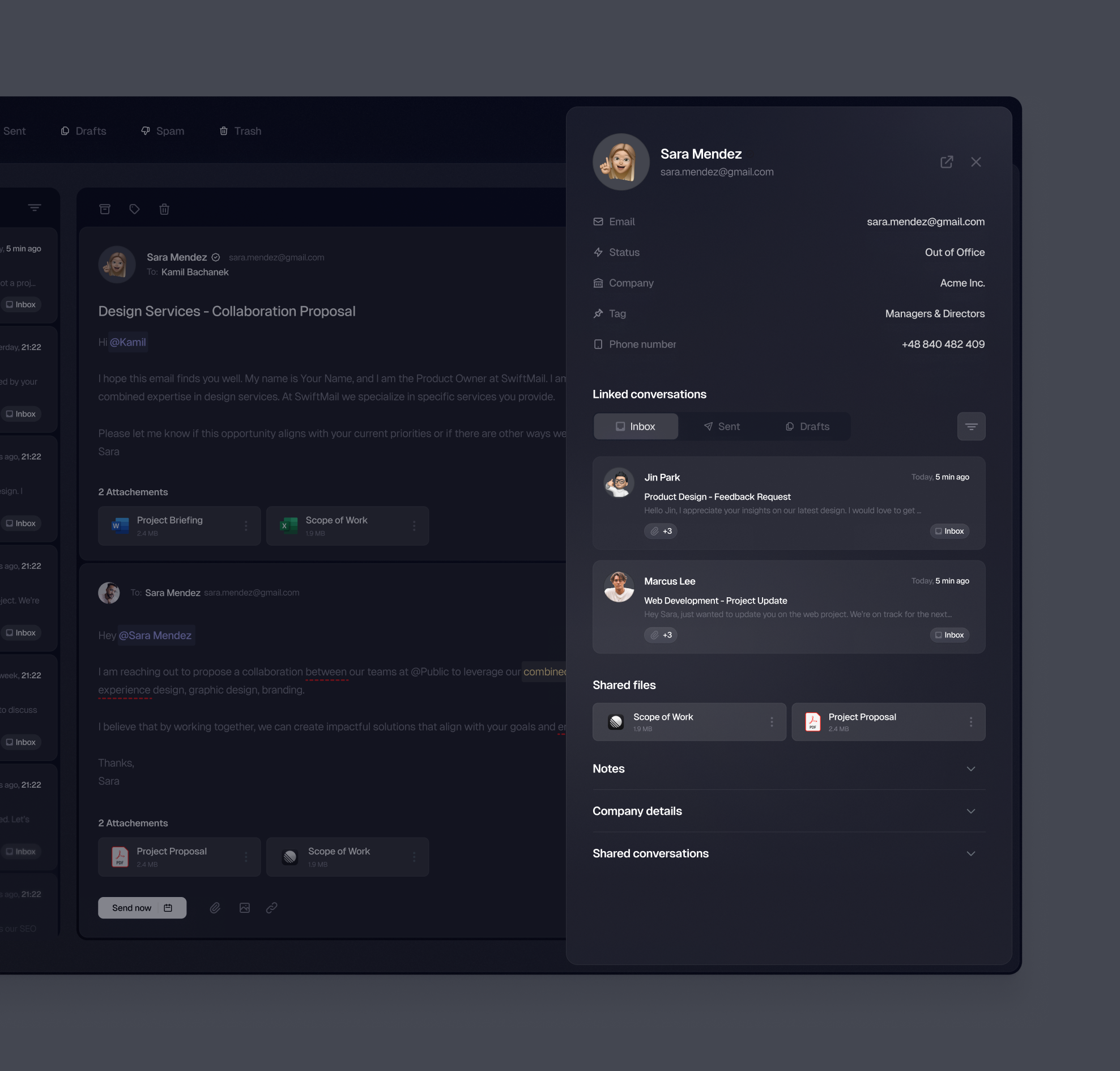 Email App - Drawer attachemnt bachanek dashboard details drawer email inbox kamil mic microdose modal saas ui ux