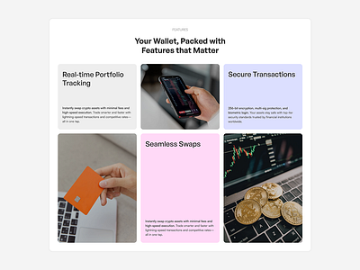 Fintech Feature Grid ap landing page app bentogrid fintech web3 website