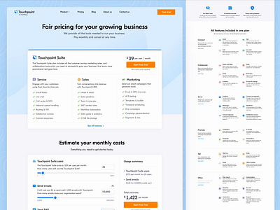 Touchpoint — Pricing for B2B SaaS Customer Engagement Platform calculator features grid landing listing persona pricing ui ux