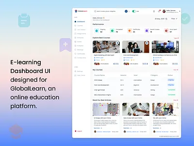 GlobalLearn – E-learning Dashboard UI design figma minimal ui ui design uiux ux