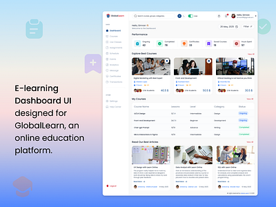 GlobalLearn – E-learning Dashboard UI design figma minimal ui ui design uiux ux