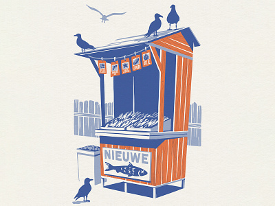Hollandse Nieuwe bird dutch fish haring herring hollandse illustration limited netherlands nieuwe palette poster retro riso risograph screenprint seafood seagull stand vintage