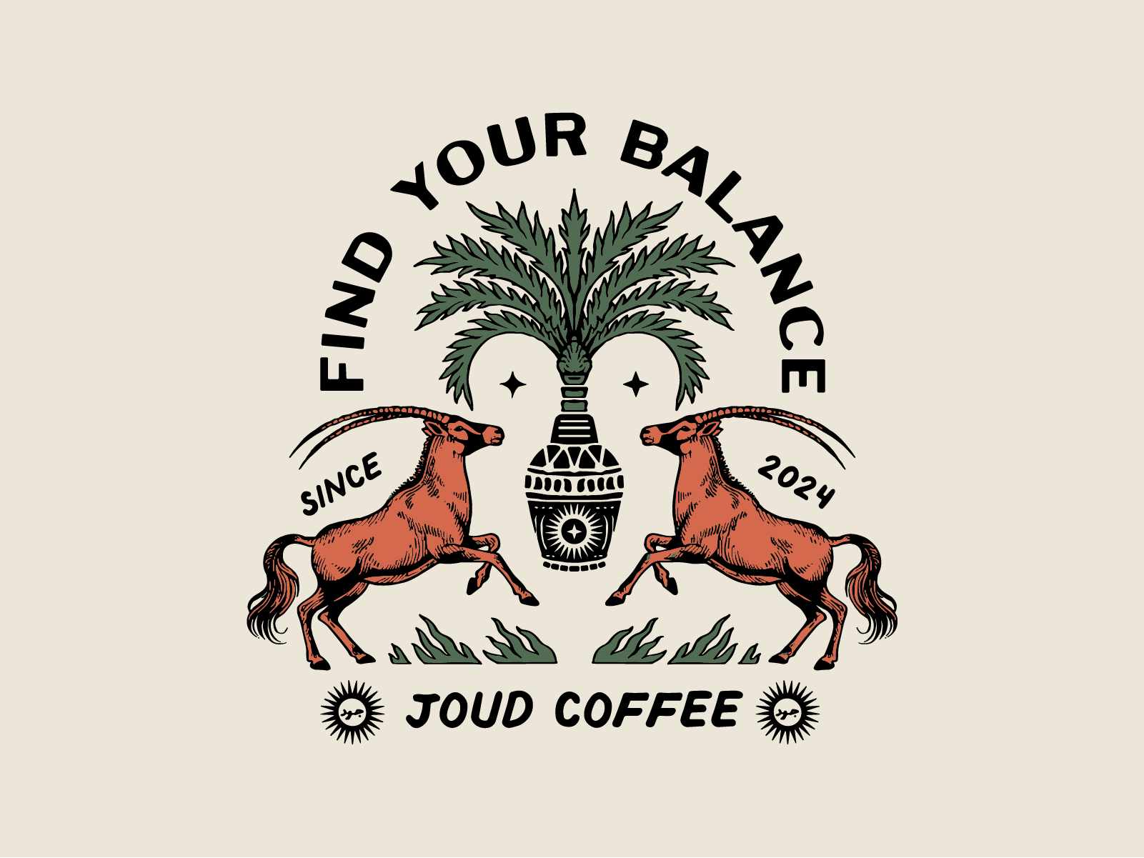 Joud Coffee: Merch Illustration apparel arabian art branding coffee shop dessert goat graphic design handdrawn ibex illustration lineart merch merchandise palm tee typography uae vintage vintage illustration