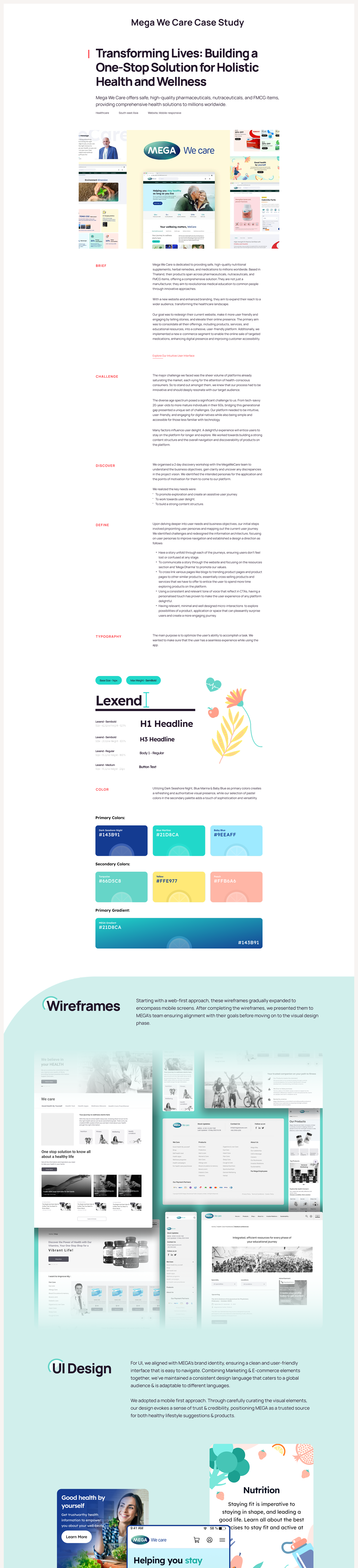 Mega We Care Case Study design developement figma framer healthcare landing page minimalistic ui ux ux design web design website