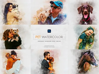 Pet aatercolor photoshop effect- Photo to watercolor painting art design digital watercolor facebook banner graphic design illustration mockup painting pet social media banner template watercolor art