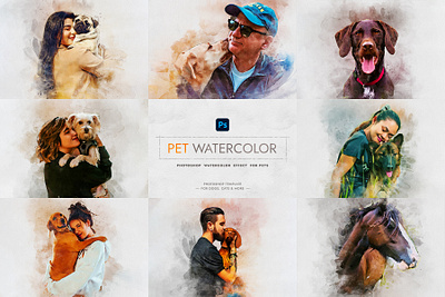Pet aatercolor photoshop effect- Photo to watercolor painting art design digital watercolor facebook banner graphic design illustration mockup painting pet social media banner template watercolor art