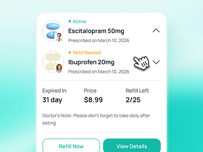 nightingale v2: E-Prescription Status Card UI Pattern ai medical app clean drug prescription app e pharmacy app epharmacy app epharmacy mobile app epharmacy ui kit figma ui kit medical ui kit medication card minimal modern pharmacy app ui prescription app prescription card prescription status prescription status card smart medical app teal virtual health app