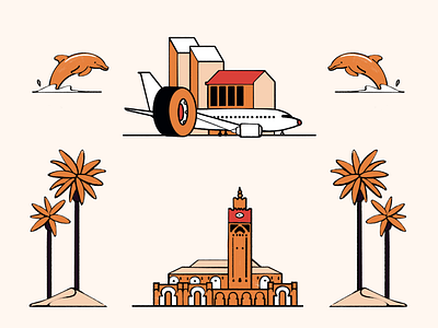 Monocle magazine character design dolphin fagostudio illustration palm people pictogrammes plane texture