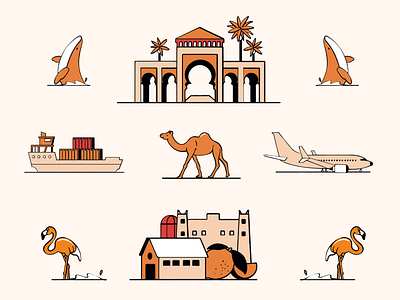Monocle magazine birds character design fagostudio flamingo illustration palm people plane texture