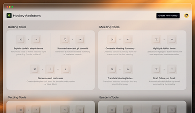 Hotkey Assistant – A Minimal UI for Maximum Productivity 3d 3d buttons dashbaord dashboard dashboard design dashboard ui dashbord interface saas shortcut ui ui design ui interface uiux ux ux design web web design