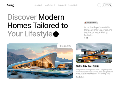 Futuristic Real Estate Landing Page – Discover Modern Living architectureui dribbbleshowcase futuristicdesign landingpage luxuryhomes minimaldesign modernui realestatedesign ui uidesign webdesigninspiration