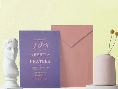 Purple Matte Screen Printed Wedding Card: C-3d Abstract modern wedding cards