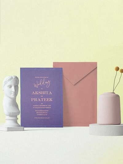 Purple Matte Screen Printed Wedding Card: C-3d Abstract modern wedding cards