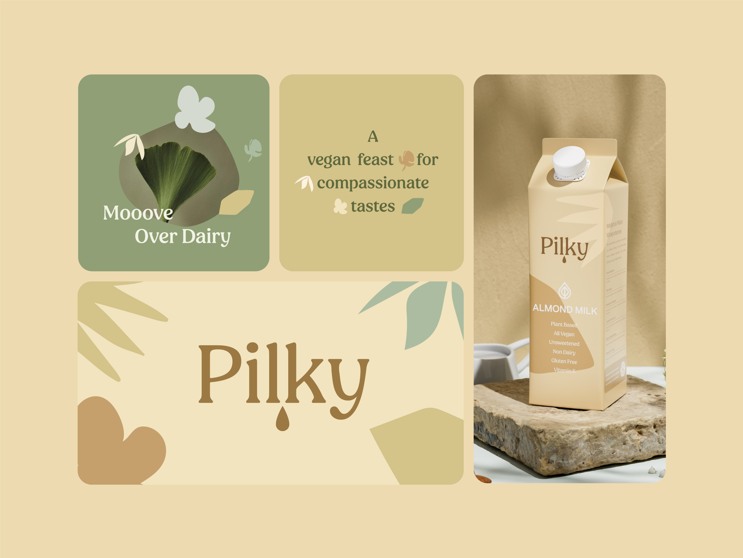 Pilky Branding and Packaging Design - Vegan Milk 3d branding cheese dairy drink emblem food illustration label logo milk organic packaging packaging design ui vegan vegan milk