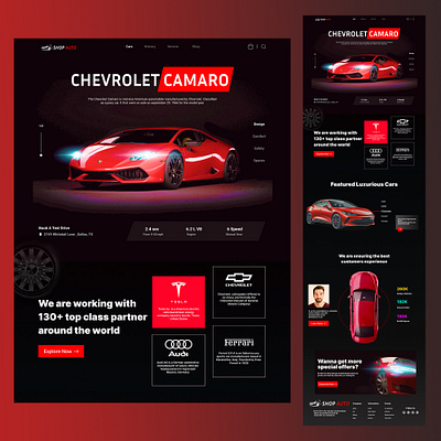 High-Performance Car Dealership Website – Speed Meets Style automotiveui autoui carwebsite chevroletcamaro darkmodedesign dribbbleinspiration landingpagedesign luxurycars modernwebdesign vehicleshowcase