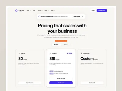 Liquid - Financial Website clean design finance financial financial website financialappdesign financialdesign fintechdesign liquid minimalist motion graphics ui uidesign uiux uiuxdesign ux uxdesign uxerflow web design website