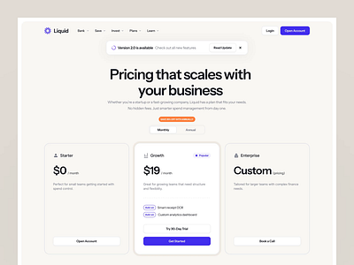 Liquid - Financial Website clean design finance financial financial website financialappdesign financialdesign fintechdesign liquid minimalist motion graphics ui uidesign uiux uiuxdesign ux uxdesign uxerflow web design website