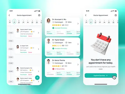 nightingale v2: Doctor Consultation Calendar/Schedule UI ai medical app appointment calendar ui clean doctor appointment app doctor consultation app doctor consultation ui drug prescription app e pharmacy app epharmacy app epharmacy mobile app epharmacy ui kit figma ui kit medical ui kit minimal modern pharmacy app ui prescription app smart medical app teal virtual health app