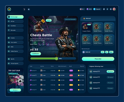 Chests battle Gaming Portal dashboard battle dashboard chests battle crypto gaming gaming app gaming dashboard gaming portal gaming web app web design