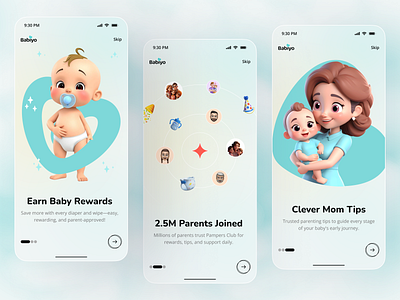 Onboarding Screen - Baby Rewards App app app design babyapp babyrewardsapp ios mobile mobile app mobile ui mobileonboarding modernparentingapp onboardingscreen parentingapp rewardsapp splashscreen ui design uiux useronboarding welcome screen