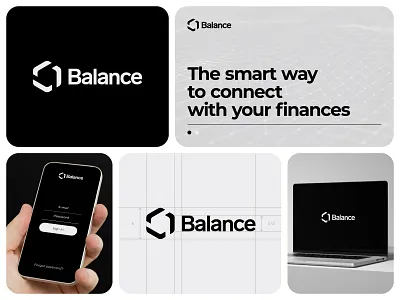 Balance Logo Design black brand branding connect crypto design finance geometric hexagon hexagonal identity logo logomark software system technology white