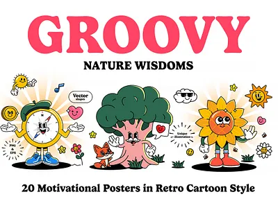 Groovy Nature Wisdoms characters deisgn good energy groovy poster vector