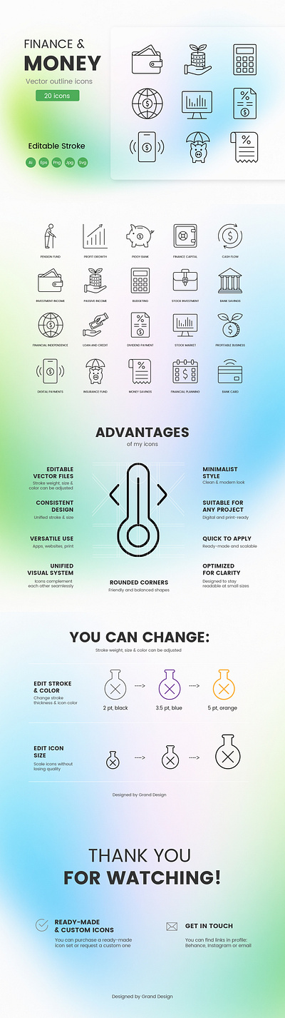 Finance & Money Icons — Outline Vector Pack banking budget finance fintech icon investment money outline ui vector