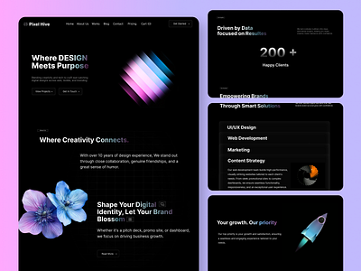 Pixel Hive – Webflow Agency Landing Page agency creative dark design landing page landing page design minimal modern ui ui design ux web web design webflow website website design